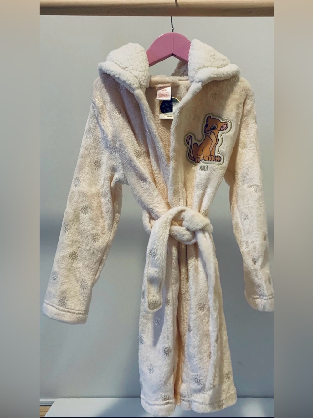 Kids Plush Hooded Bathrobe with Nala Patch - Cream Size 6